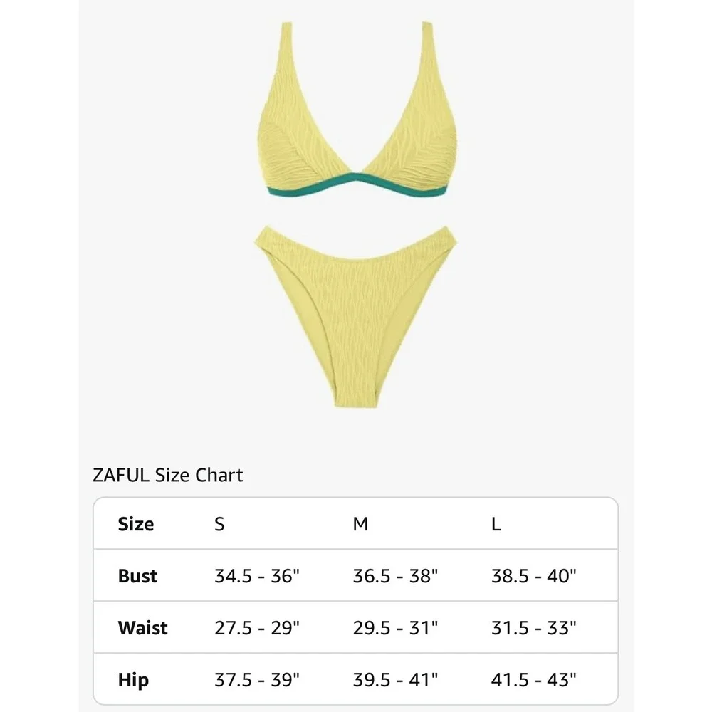 ZAFUL Yellow Bikini Set‎ Textured Two Piece Swimsuit Beach Vacation - Size S